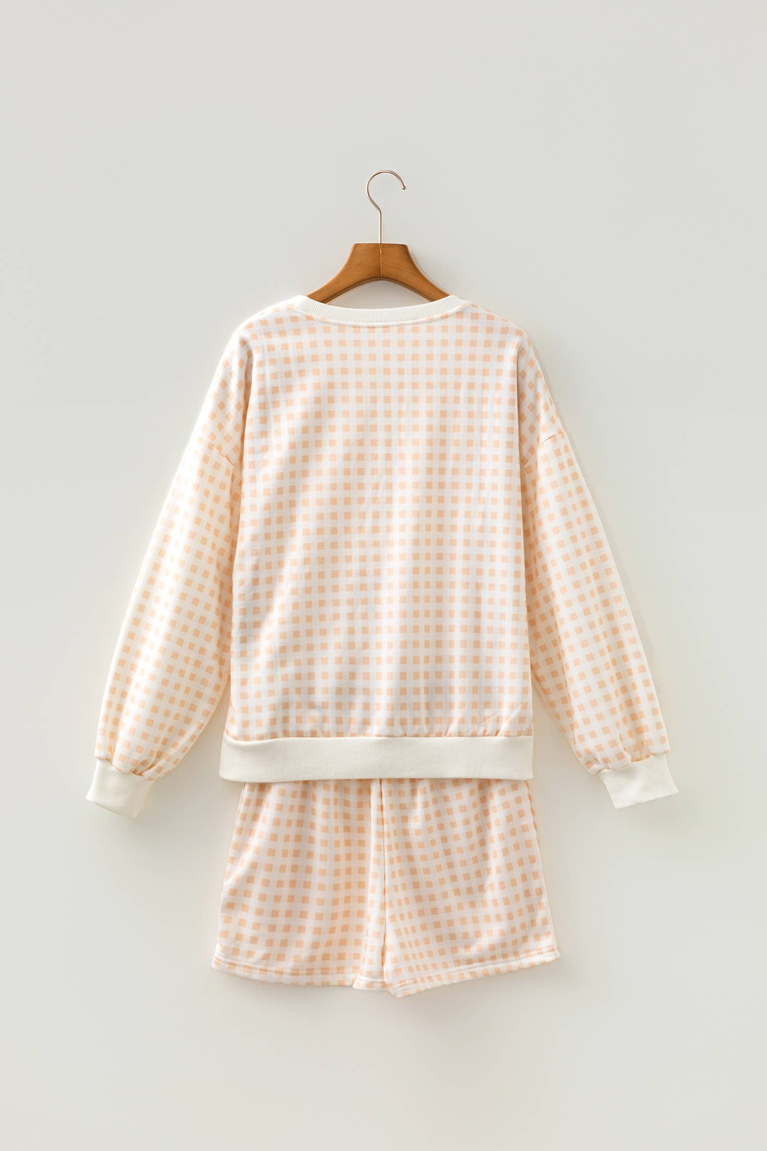 Plaid Puff Sleeve Top Tie Waist 2pcs Shorts Set (S-XL)