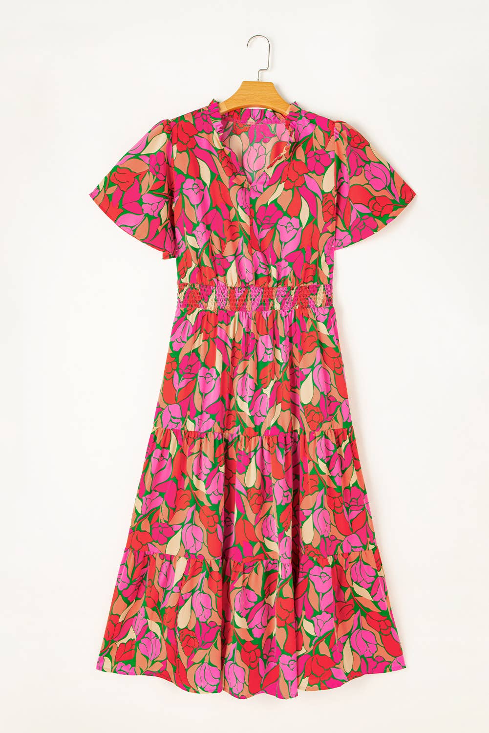 Floral Short Sleeve Smocked Waist Maxi Dress (S-XL)