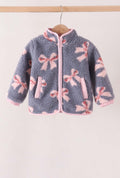 Blue Bow Fleece Jacket featuring a cozy design with charming bow patterns and soft fleece fabric.