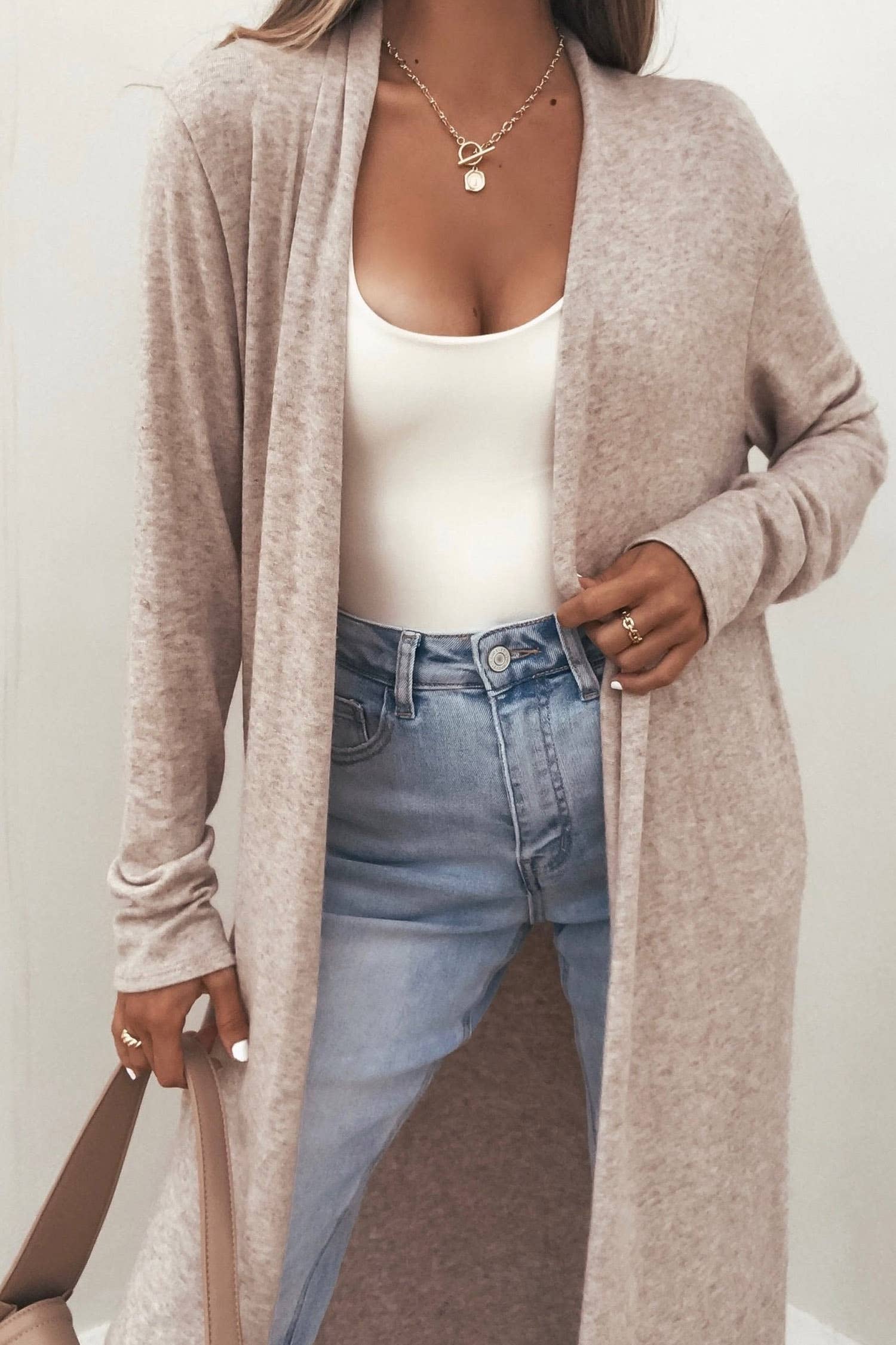 Solid Long Sleeve Open Front Duster Cardigan (S-XL)