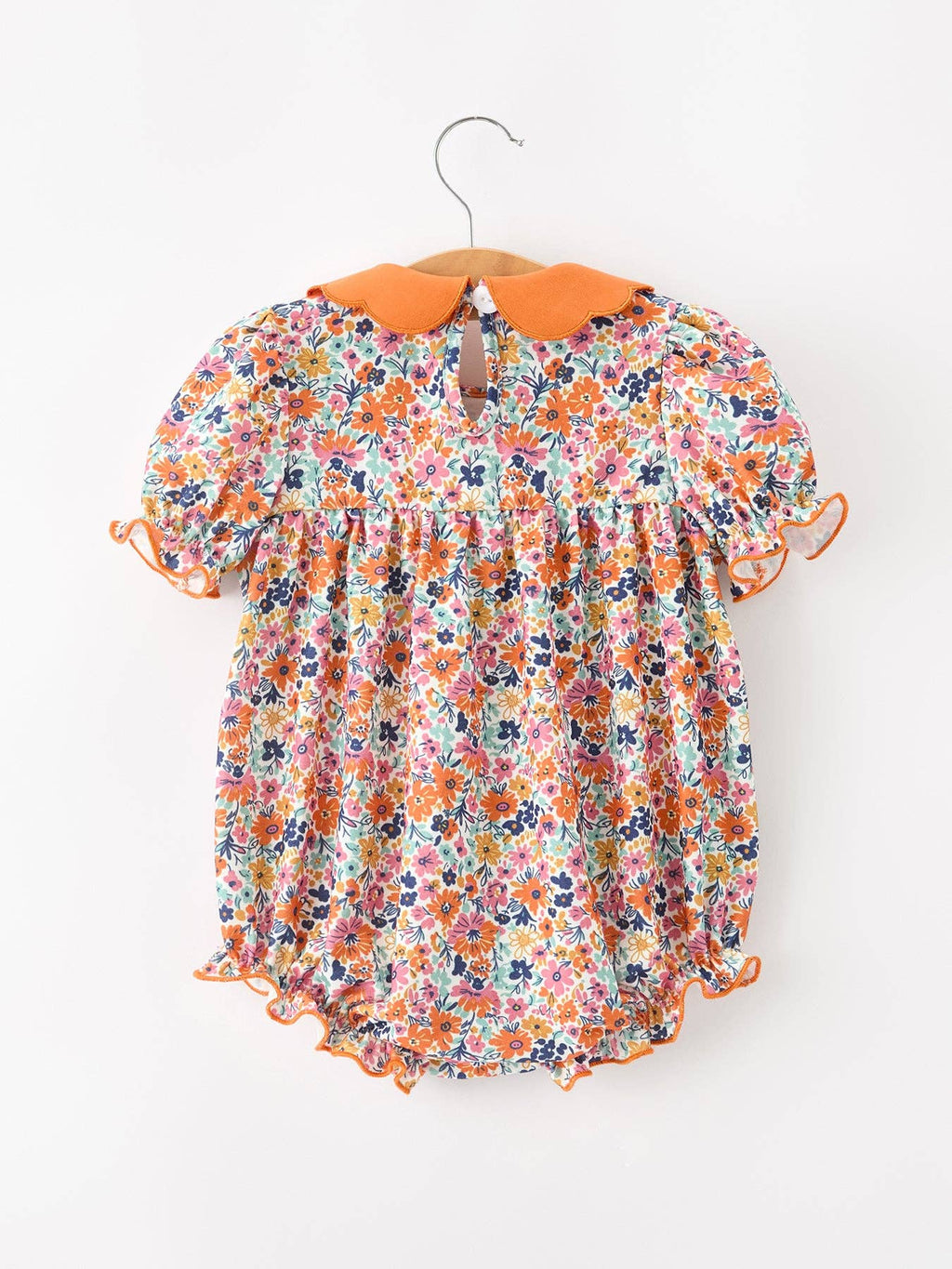 Fall Floral Smocked Petals Collar Girls Bubble Romper