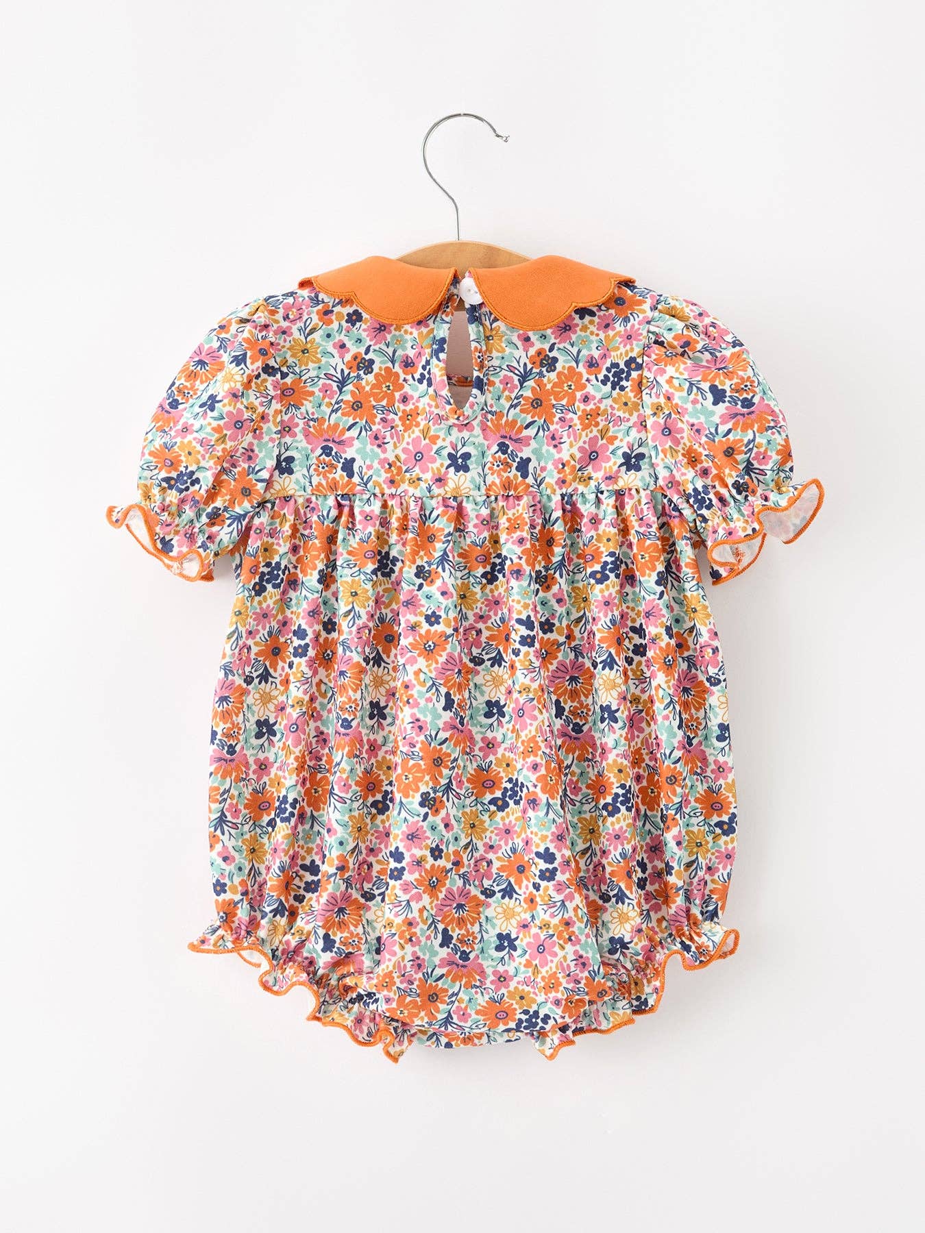 Fall Floral Smocked Petals Collar Girls Bubble Romper