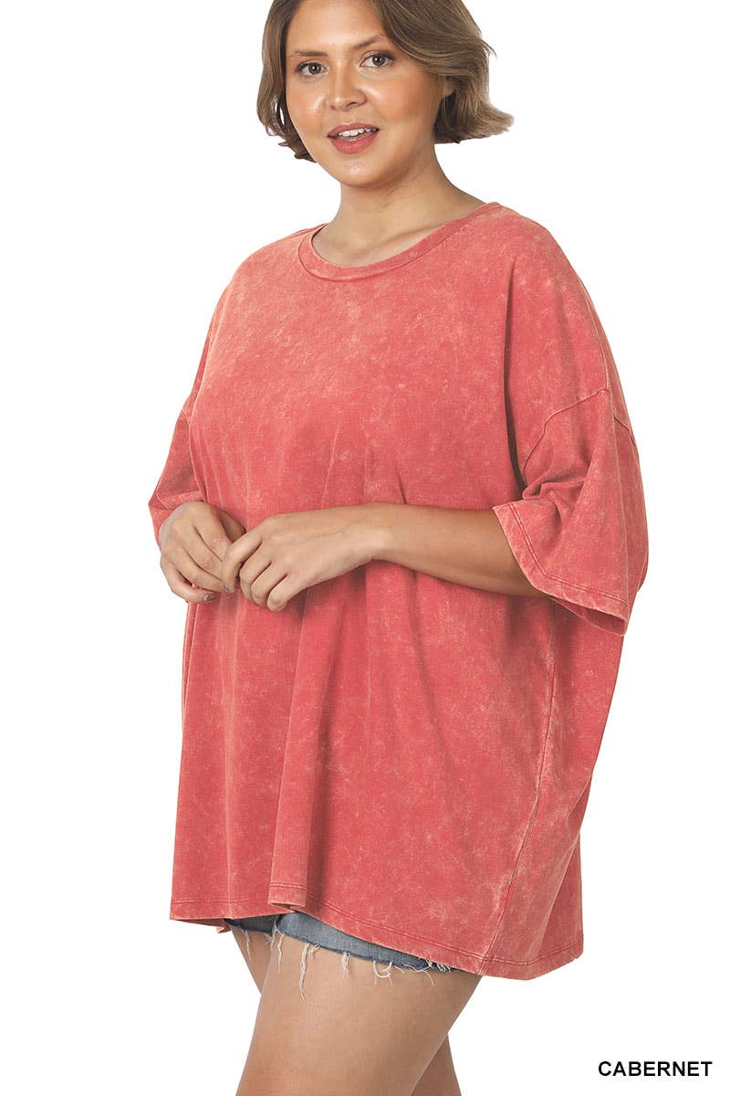 Plus size Washed Cotton Oversized Boyfriend Tee - Zenana