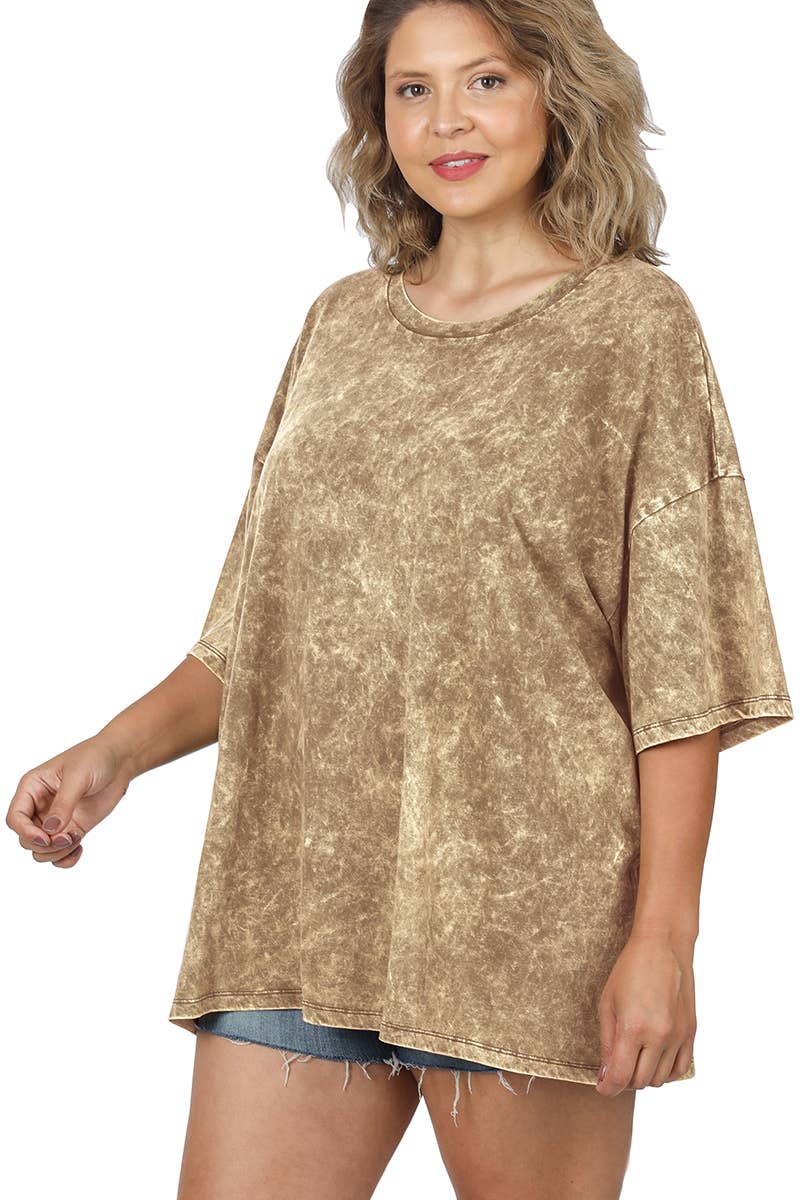 Plus size Washed Cotton Oversized Boyfriend Tee - Zenana
