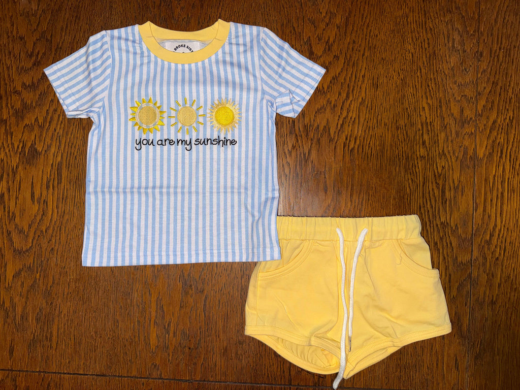 Pale Yellow & Light Blue "You are my sunshine" Short Sets