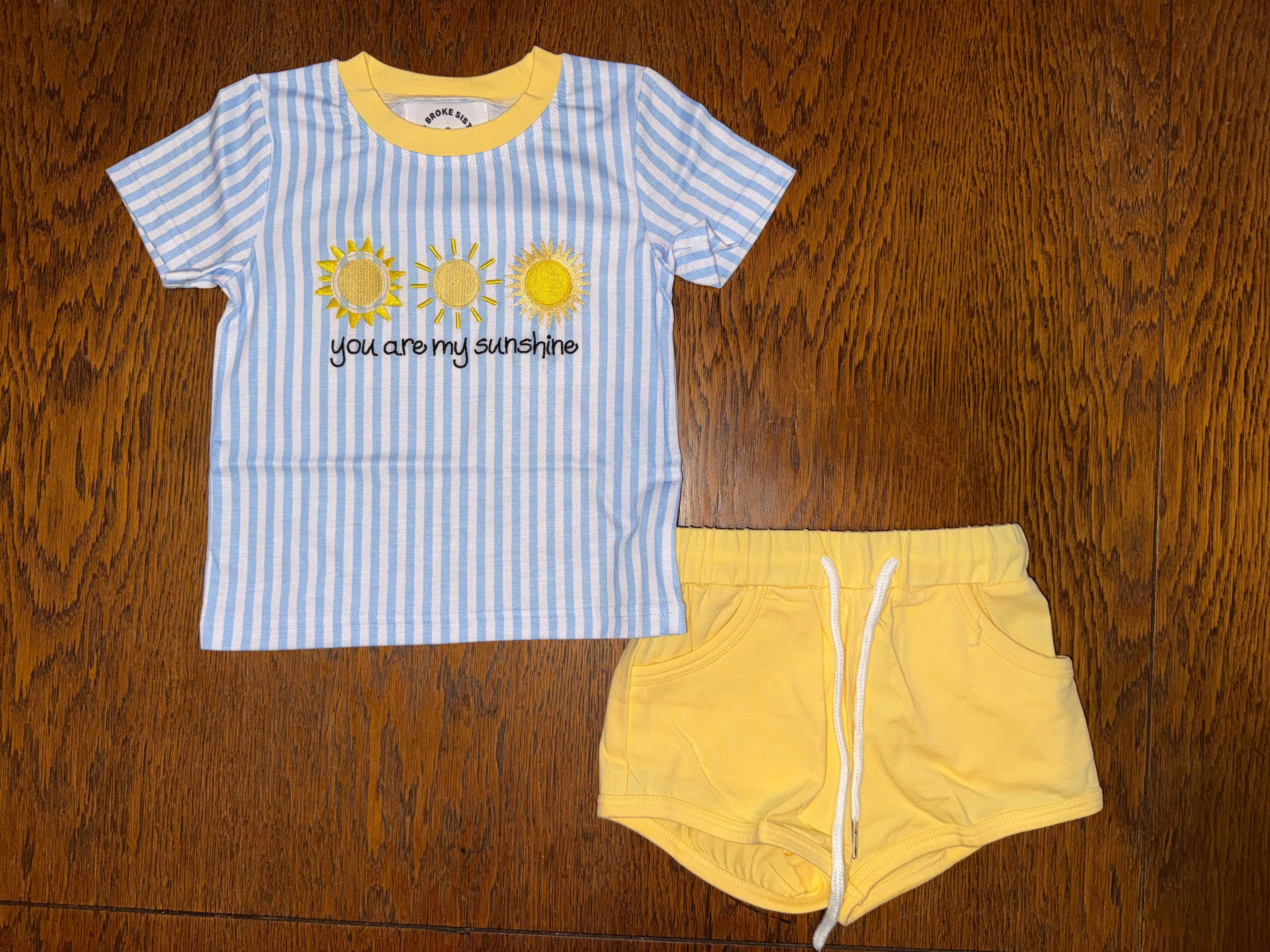 Pale Yellow & Light Blue "You are my sunshine" Short Sets