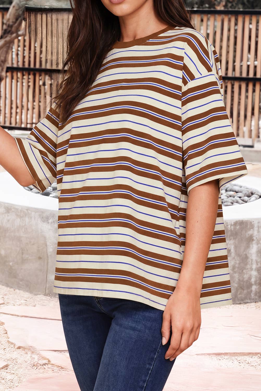 Stripe Womens Casual Oversized Tee (S-XL)