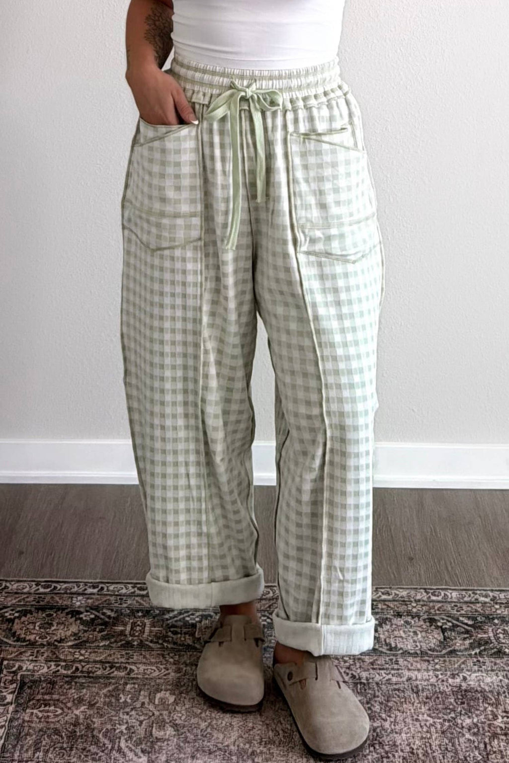 66Casual Autumn Plaid Full-Length Regular Barrel Pant (S-XL)