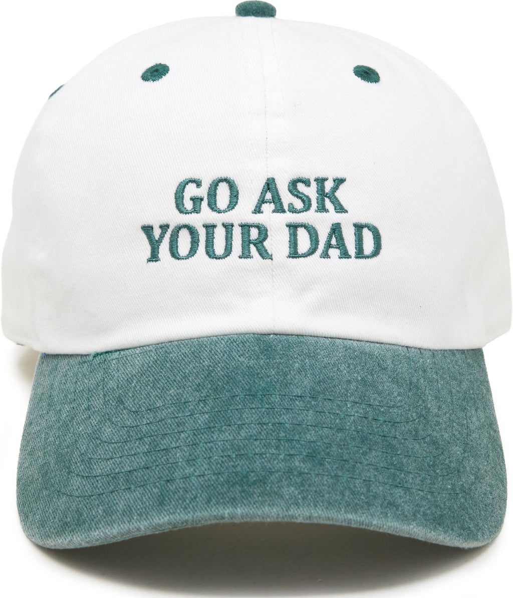 Cotton 2-Tone Baseball Cap - Go Ask Your Dad - Green/Natural