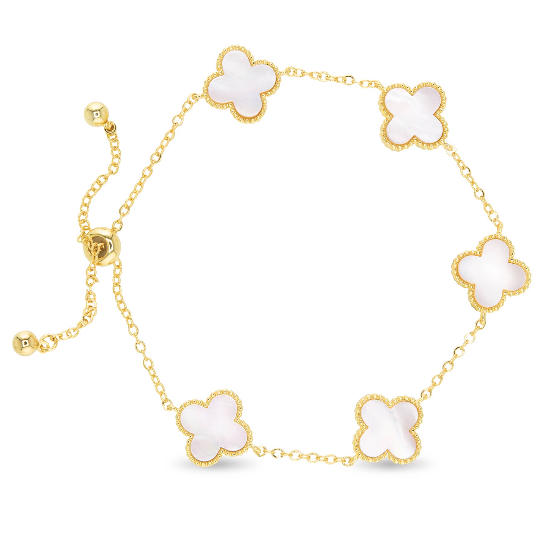 Gold Mother Of Pearl Clover Bracelet