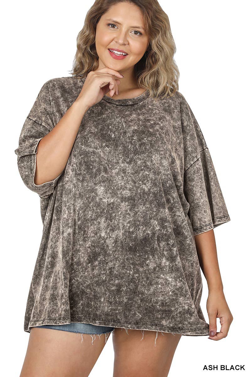 Plus size Washed Cotton Oversized Boyfriend Tee - Zenana