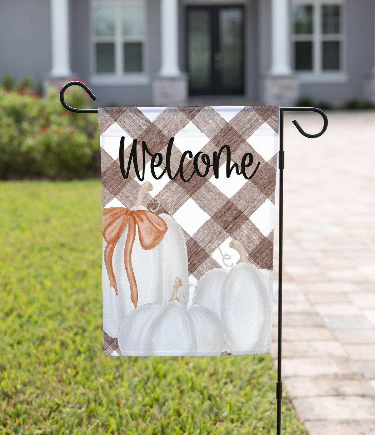 Fall Garden Flag - Welcome with Brown Background