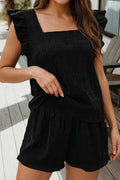 Textured Square Neck Top and Shirred Shorts Set (S-XL)
