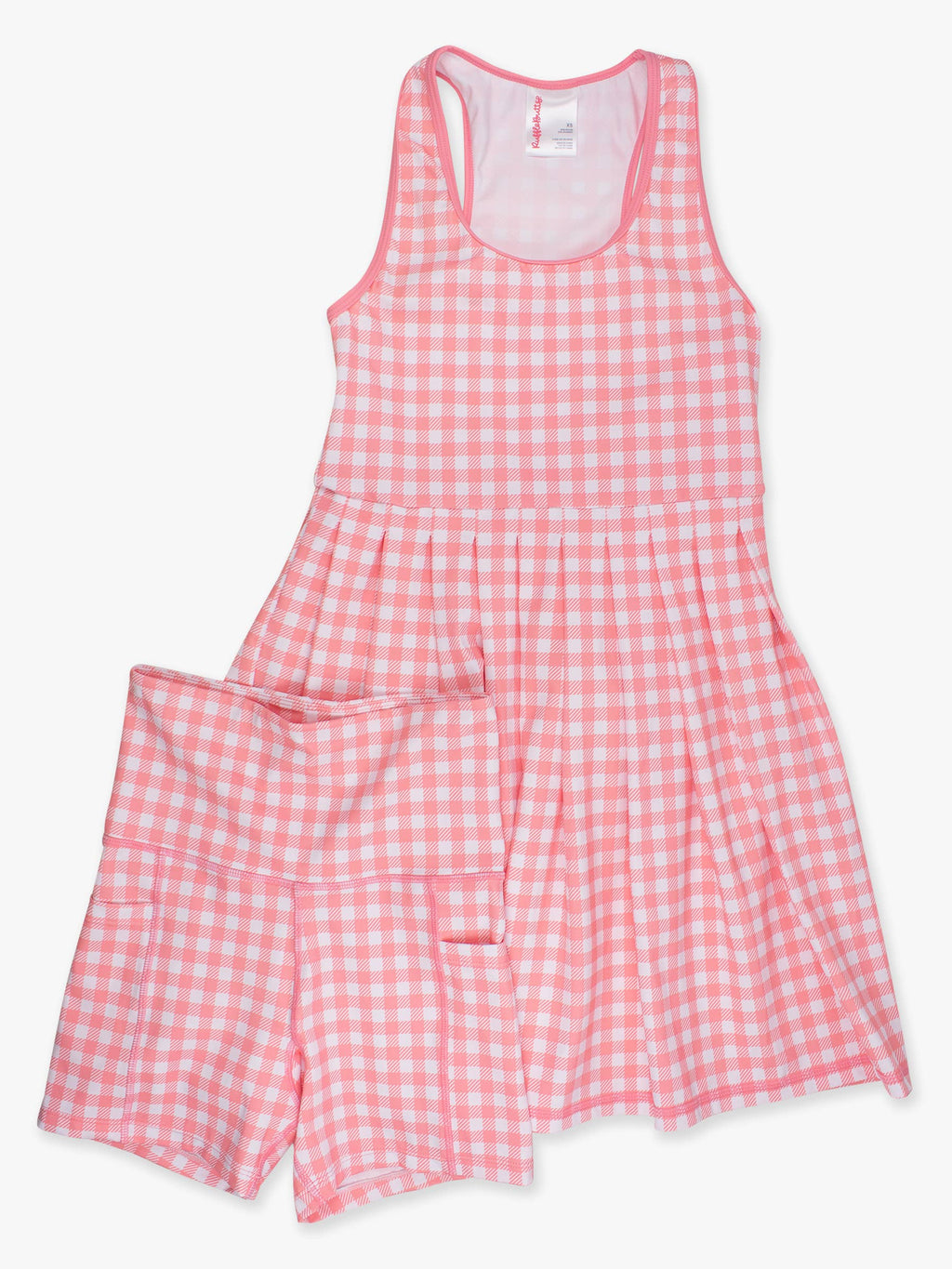 Women's Bubblegum Gingham Pleated Skirt Active Dress & Bike Short Set