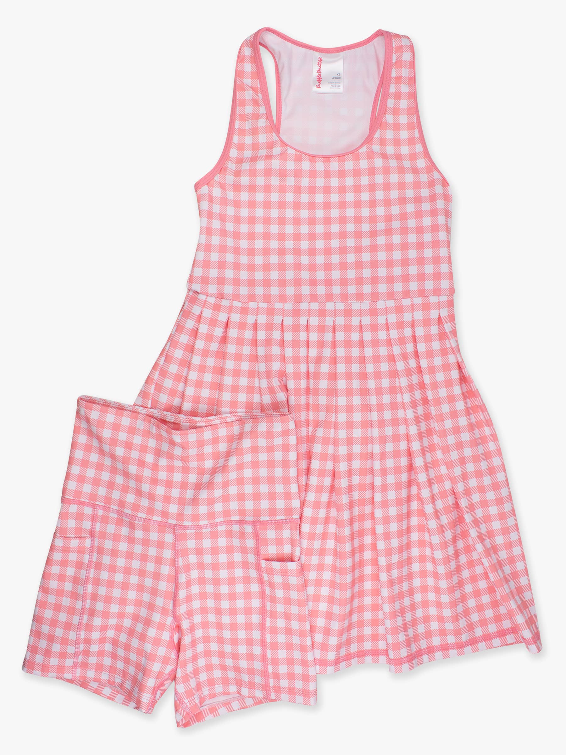 Women's Bubblegum Gingham Pleated Skirt Active Dress & Bike Short Set
