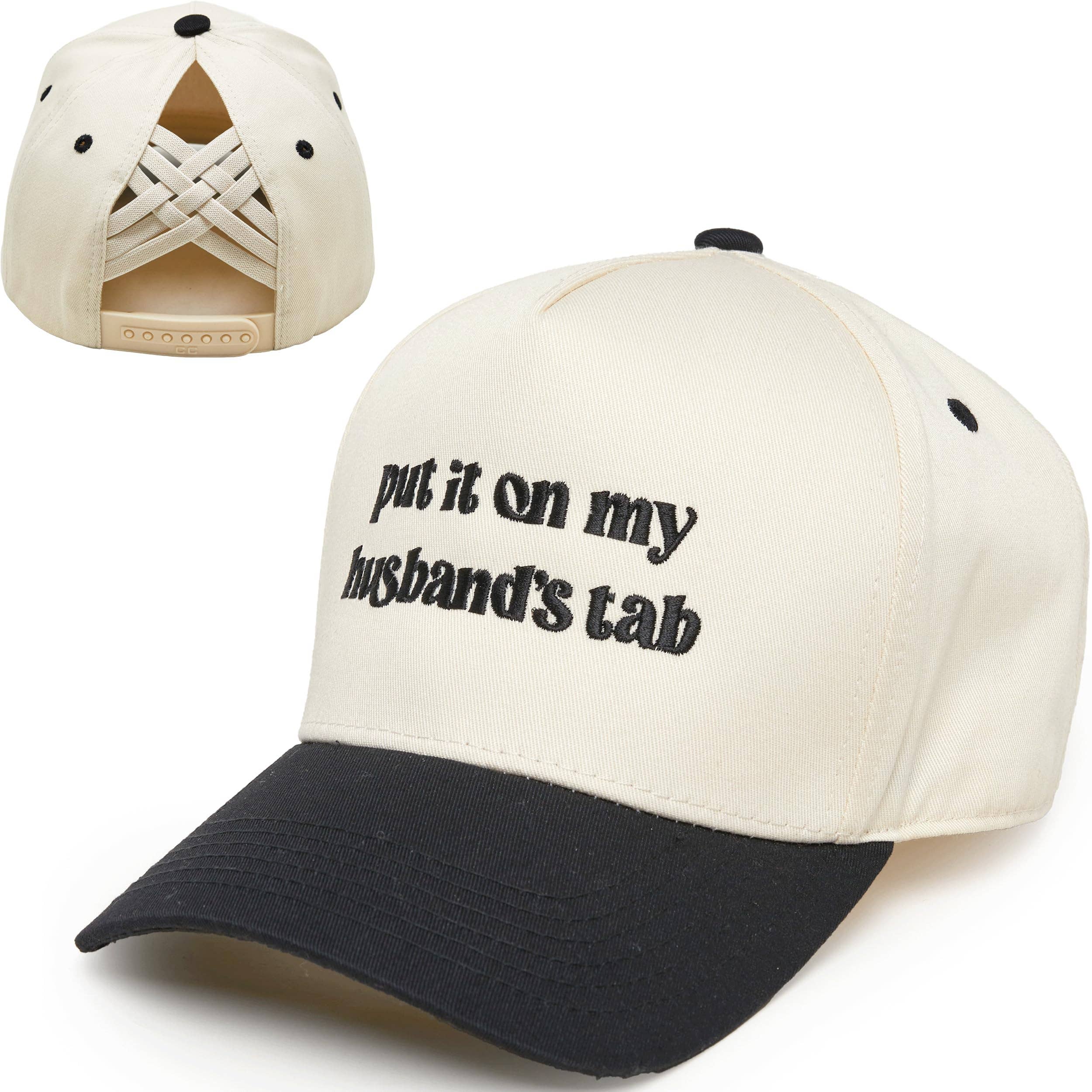 Criss Cross 2-Tone Hat - Put It on My Husbands Tab - Blk/Bge