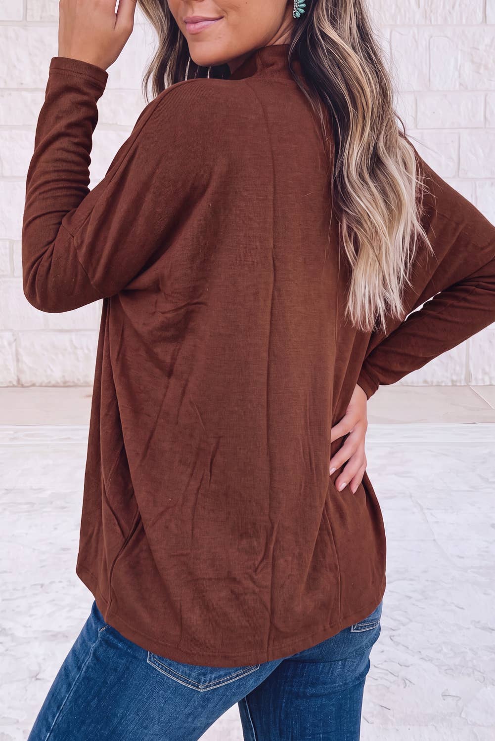 Oversized Mock Neck Long Sleeve Layering Basic Blouse