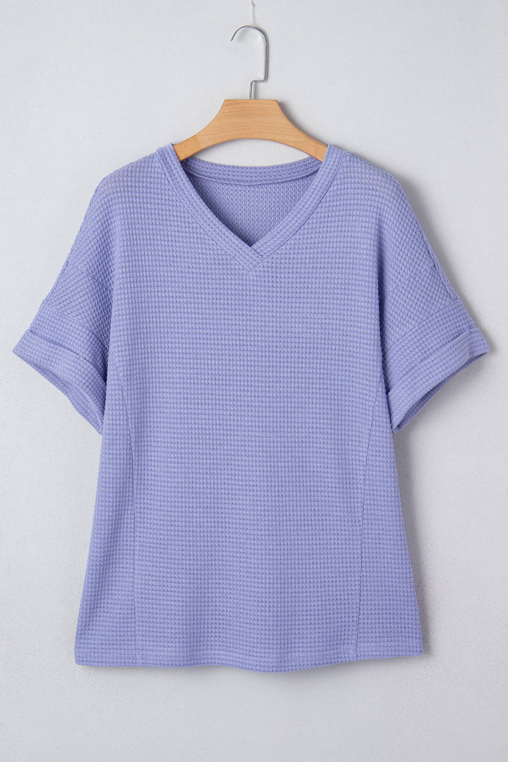 Plus Size Waffle V Neck Short Sleeve Knit Top (S-4X)