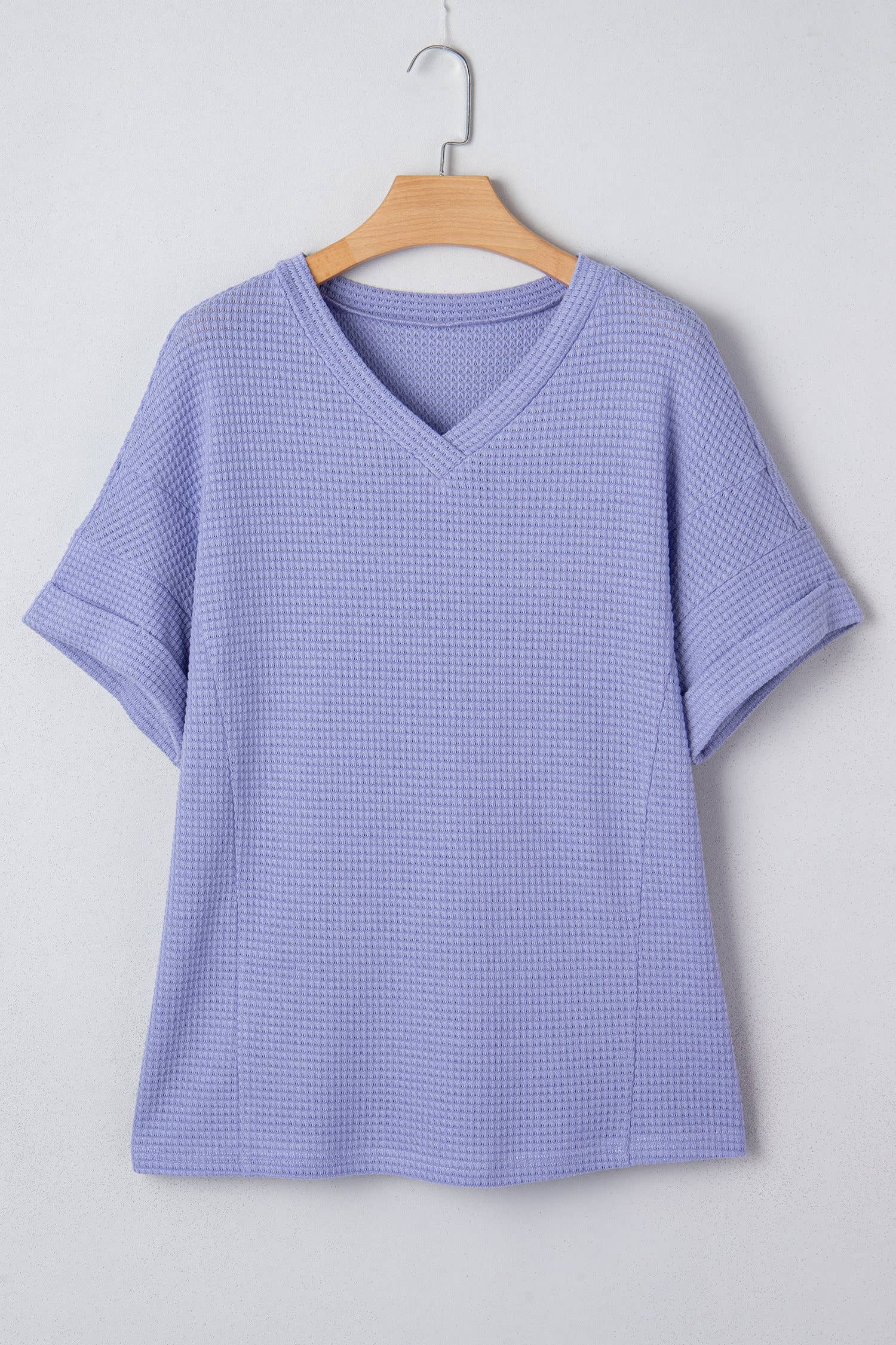 Plus Size Waffle V Neck Short Sleeve Knit Top (S-4X)