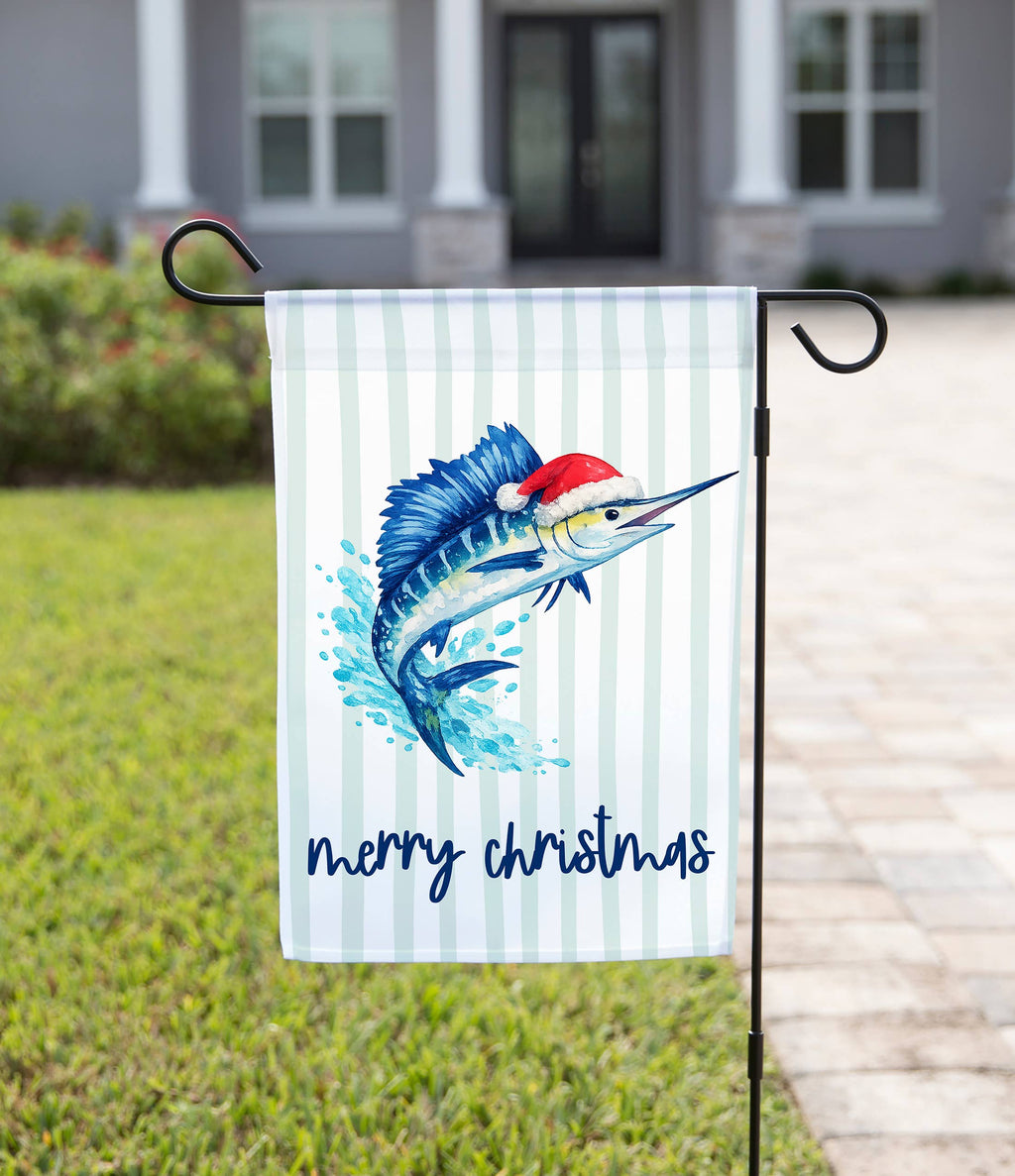 Christmas Garden Flag - Santa Hat Swordfish