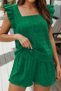Textured Square Neck Top and Shirred Shorts Set (S-XL)