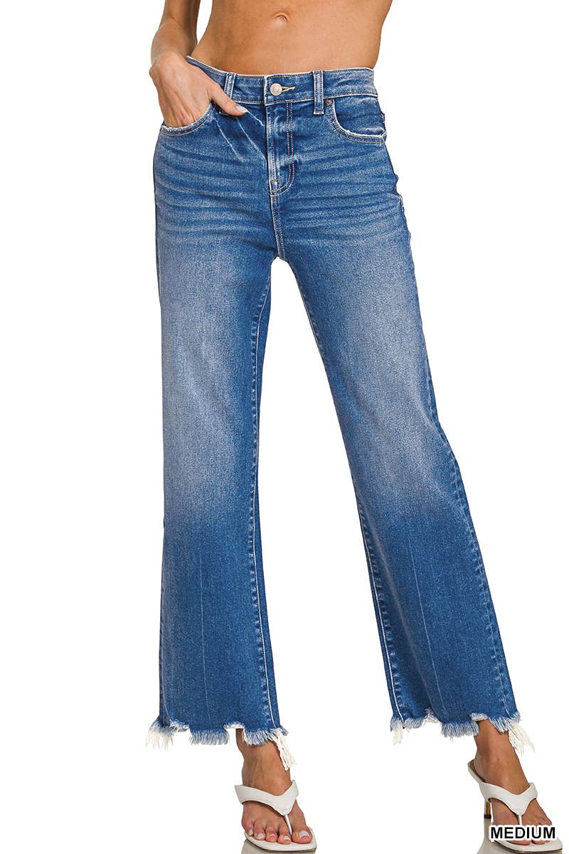 Distressed Hem Denim Pants		 - Zenana