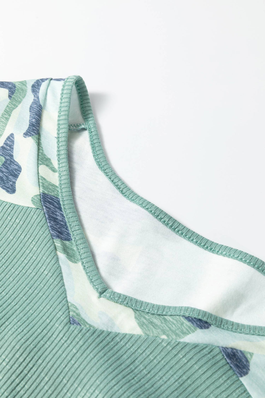 Ribbed Camouflage Patchwork Plus Size V Neck Tee