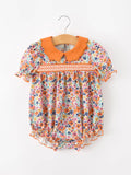 Fall Floral Smocked Petals Collar Girls Bubble Romper