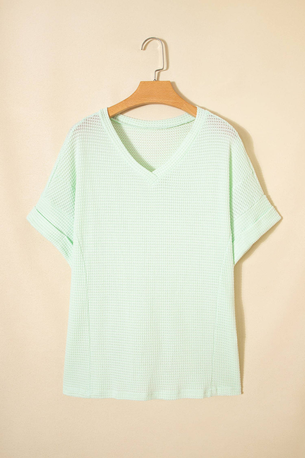 Plus Size Waffle V Neck Short Sleeve Knit Top (S-4X)