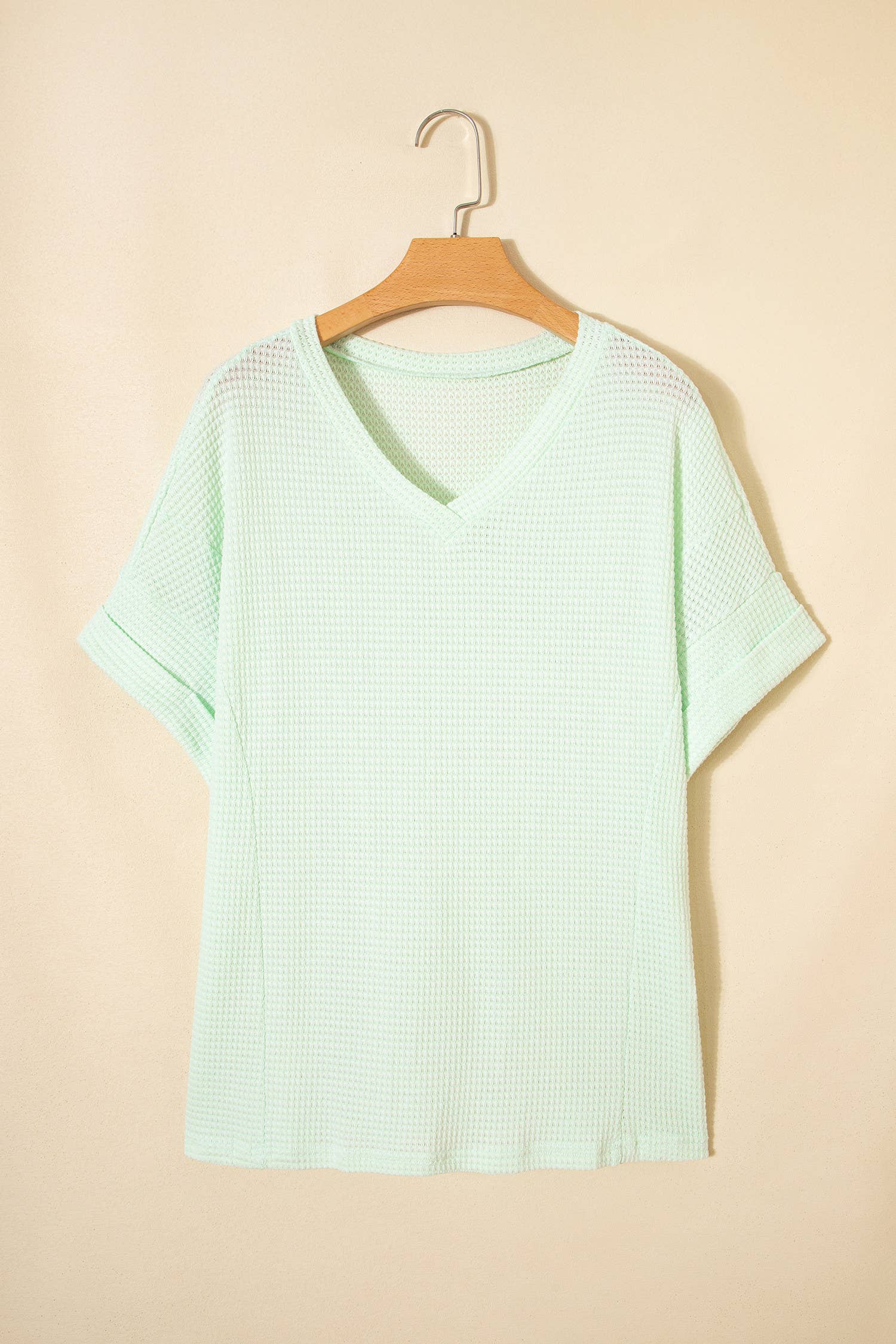 Plus Size Waffle V Neck Short Sleeve Knit Top (S-4X)