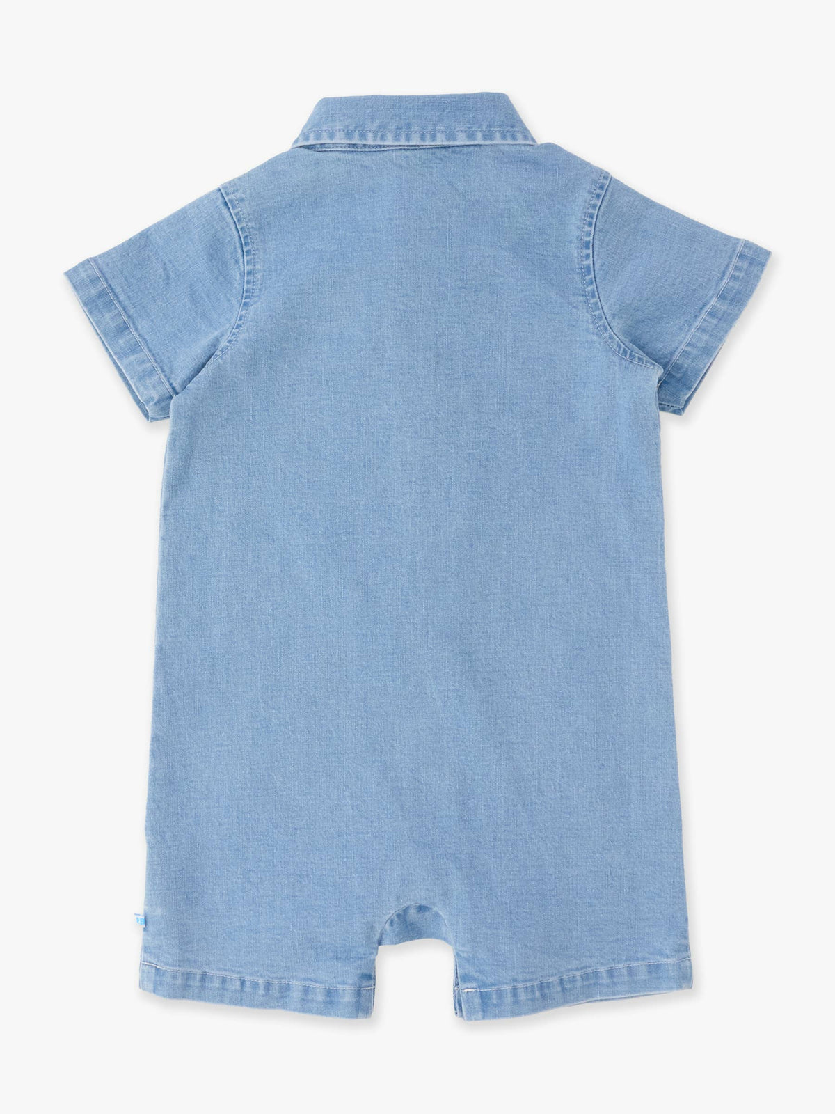 Baby Boys Light Wash Stretch Denim Short Sleeve Button-up Romper