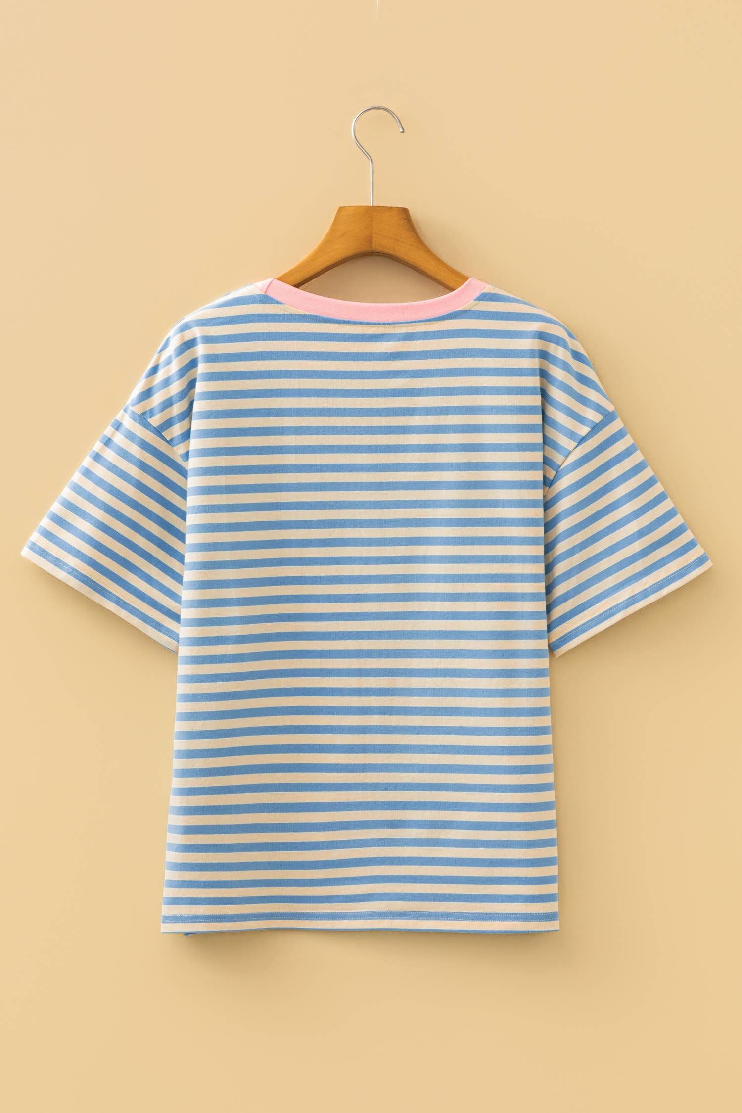 Stripe Contrast Crew Neck Drop Shoulder Loose Tee (S-4X)