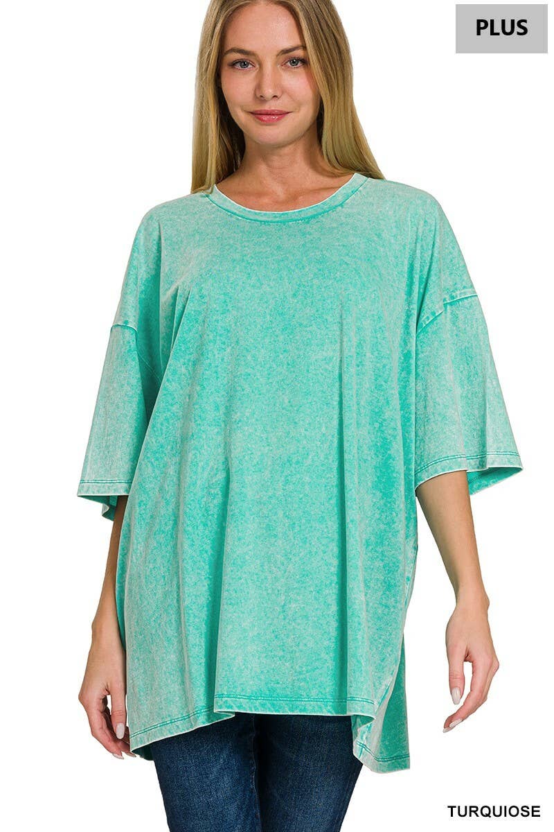 Plus size Washed Cotton Oversized Boyfriend Tee - Zenana