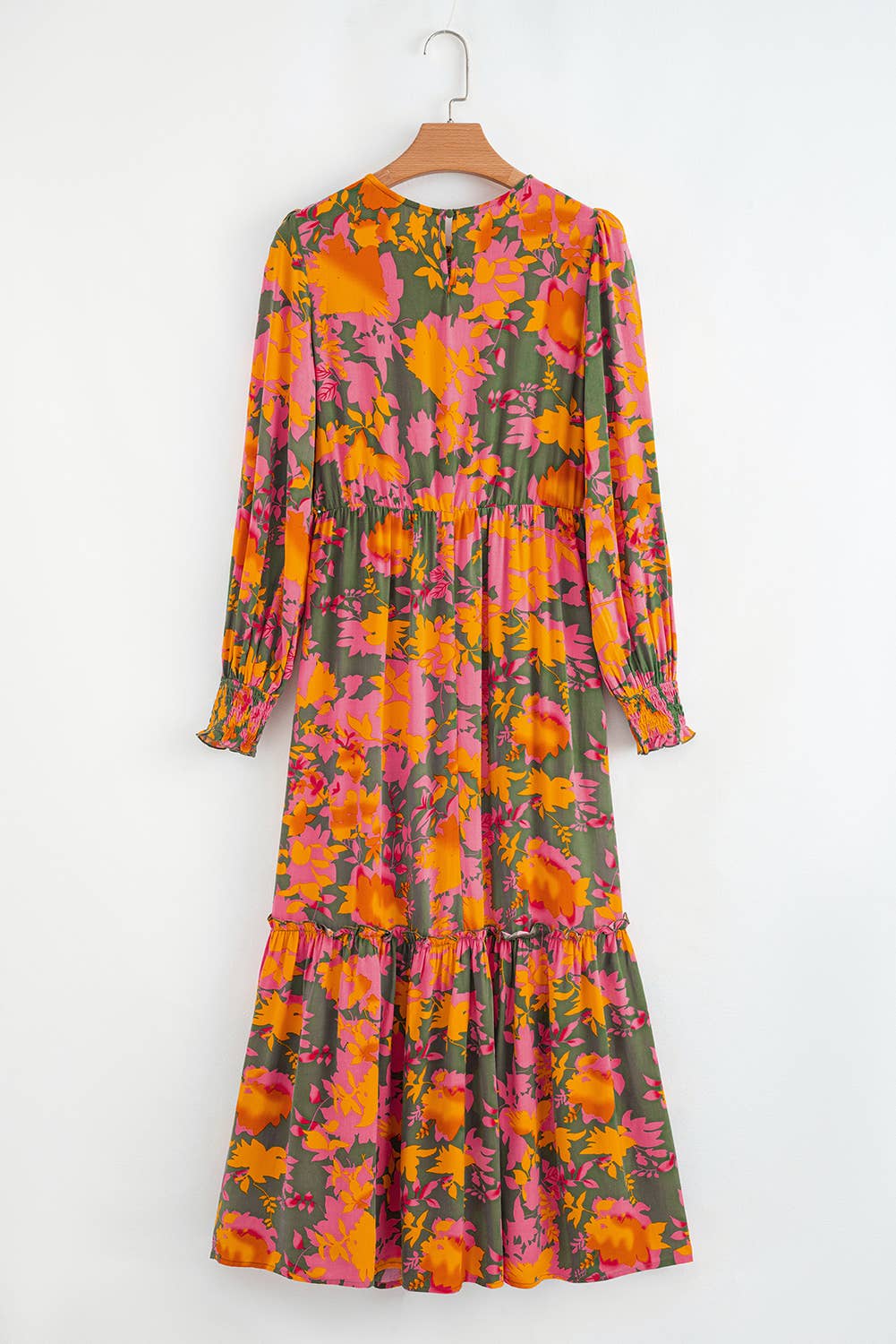 Floral Puff Sleeve Smocked Bodice Ruffled Long Dress (S-XL)