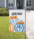Fall Garden Flag - Blue Floral Pumpkins