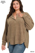 `Plus Brushed Hacci Henley Sweater