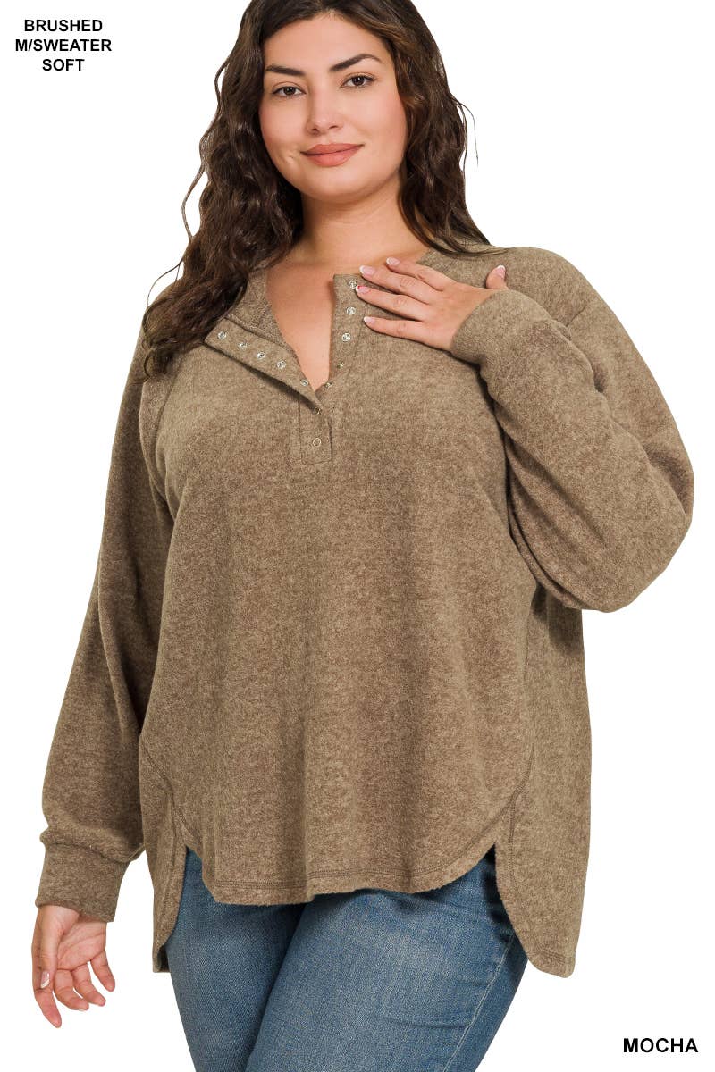 `Plus Brushed Hacci Henley Sweater