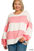Plus French Terry Color Block Exposed Seam Oversized Top