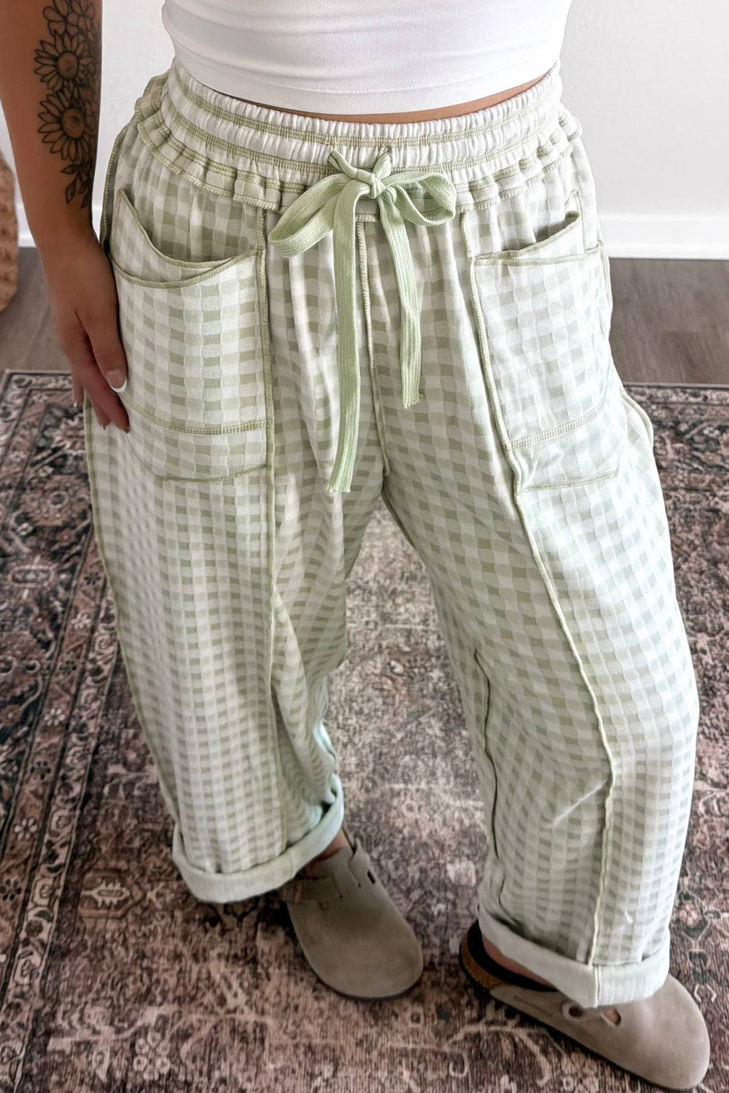 66Casual Autumn Plaid Full-Length Regular Barrel Pant (S-XL)
