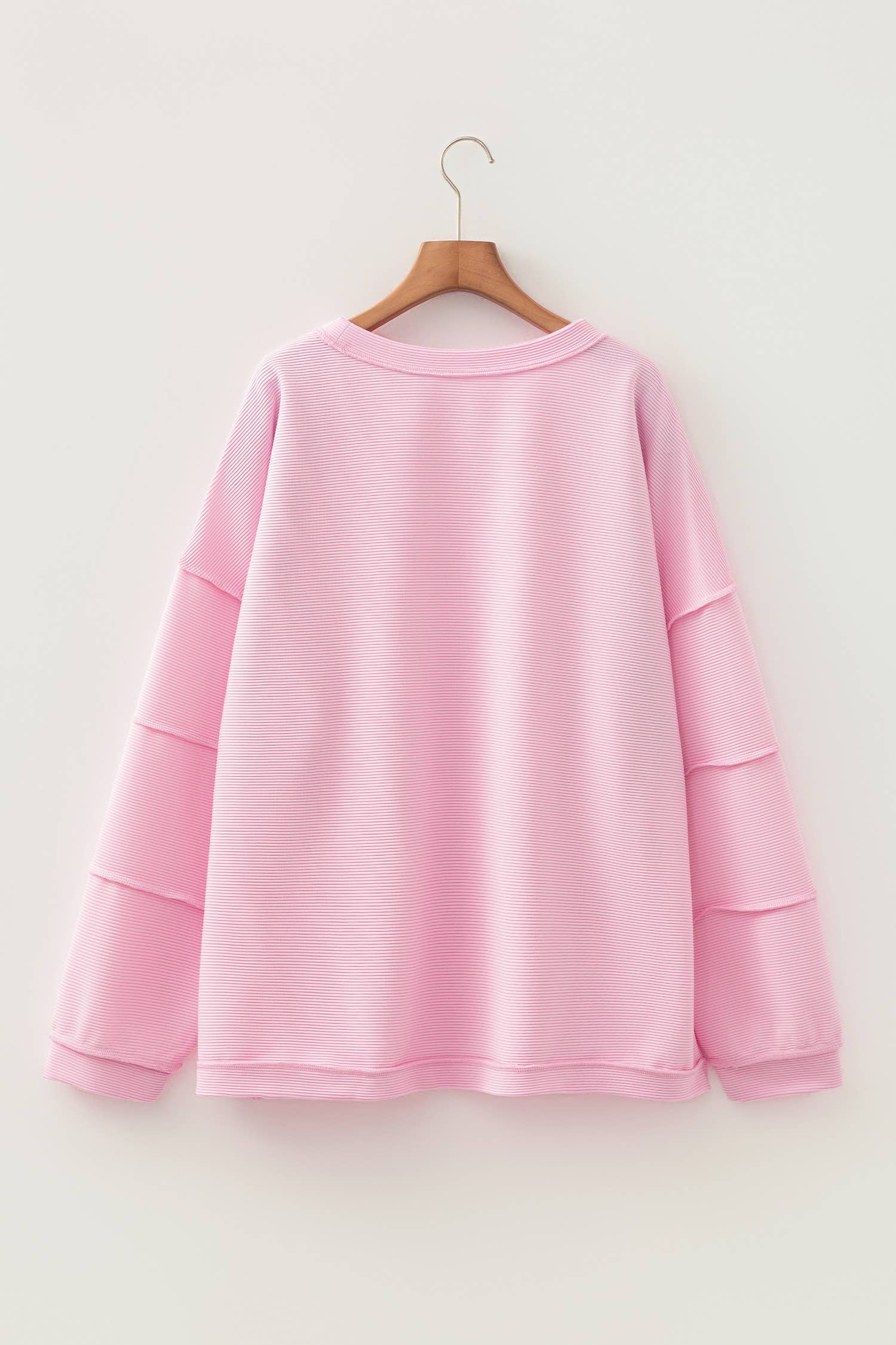 Solid Drop Shoulder Long Sleeve Plus Size Ribbed Top (1X-4X)