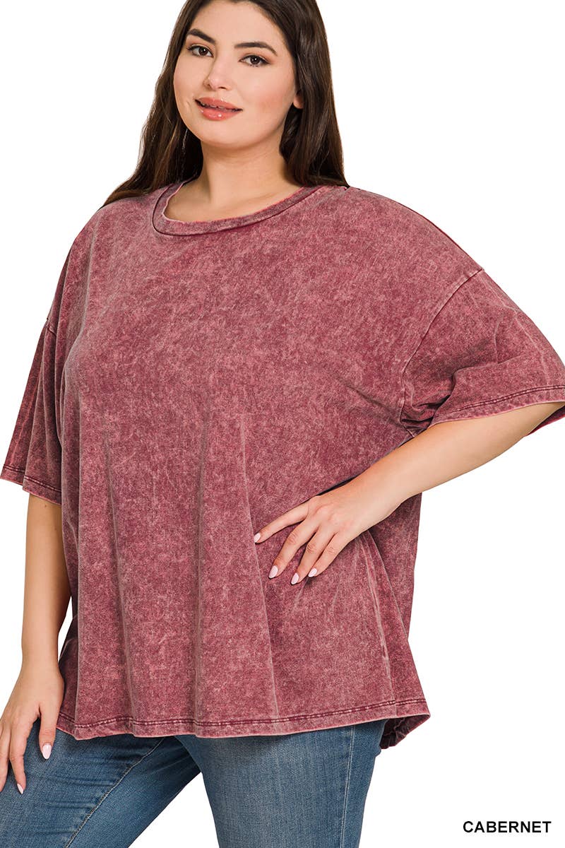 Plus size Washed Cotton Oversized Boyfriend Tee - Zenana