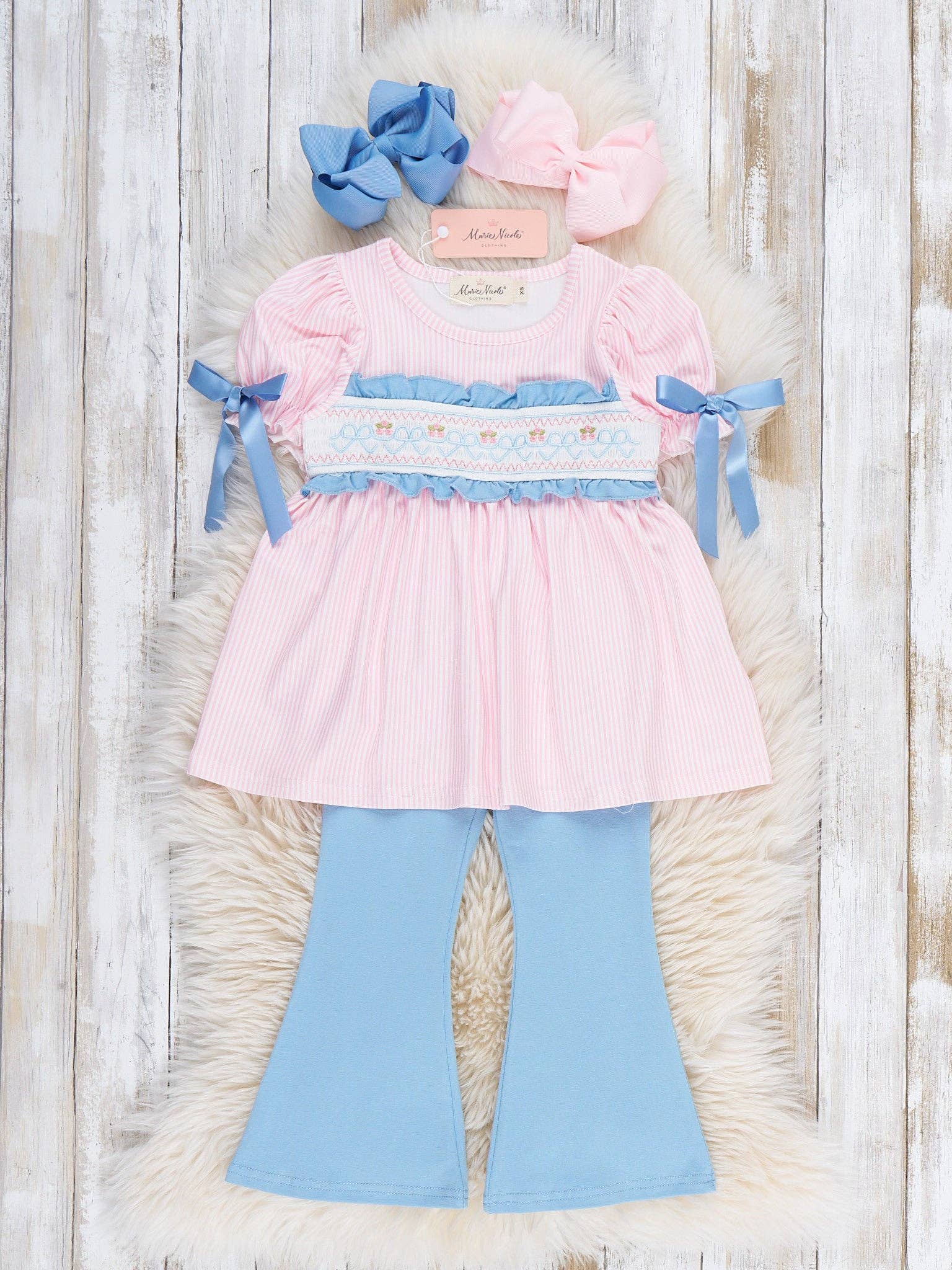 Dainty Bow Smocked Bell Bottom Outfit