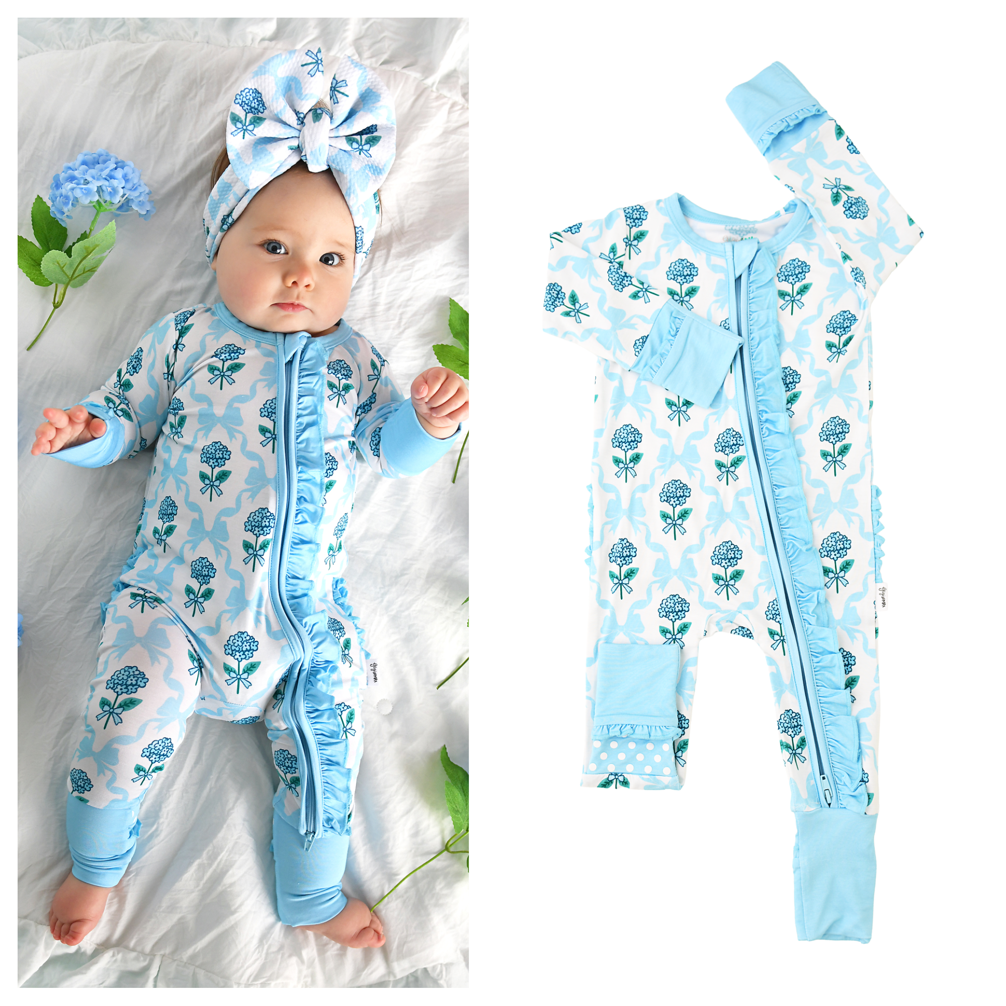 Savannah RUFFLE ZIP Bamboo One Piece Floral Baby Outfit