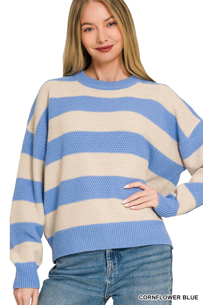 Striped Drop Shoulder Sweater Zenana
