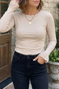 Lace Cuff Patchwork Round Neck Long Sleeve Top (S-XL)