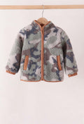 Camo Fleece Jacket for kids with camouflage print and soft fleece interior, perfect for layering in spring and fall.