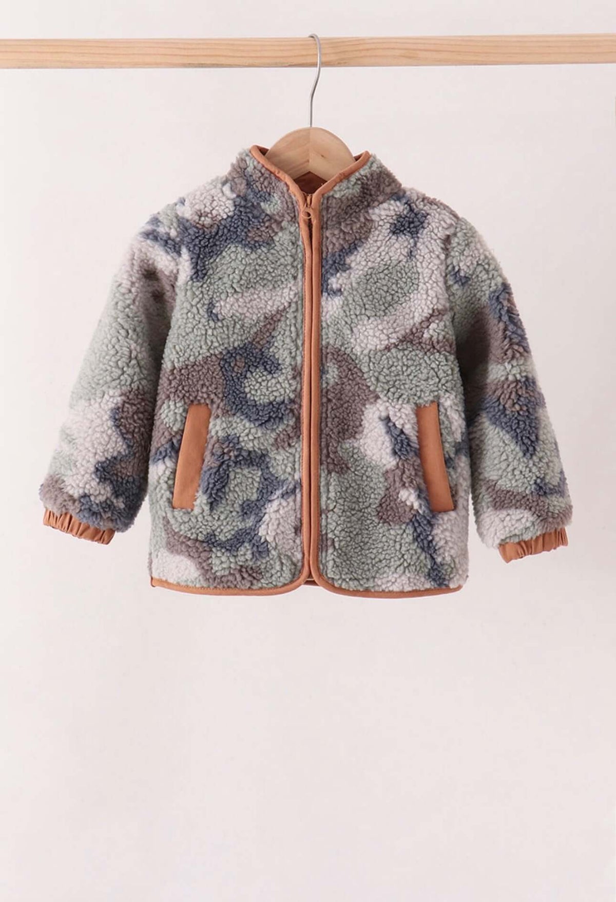 Camo Fleece Jacket for kids with camouflage print and soft fleece interior, perfect for layering in spring and fall.