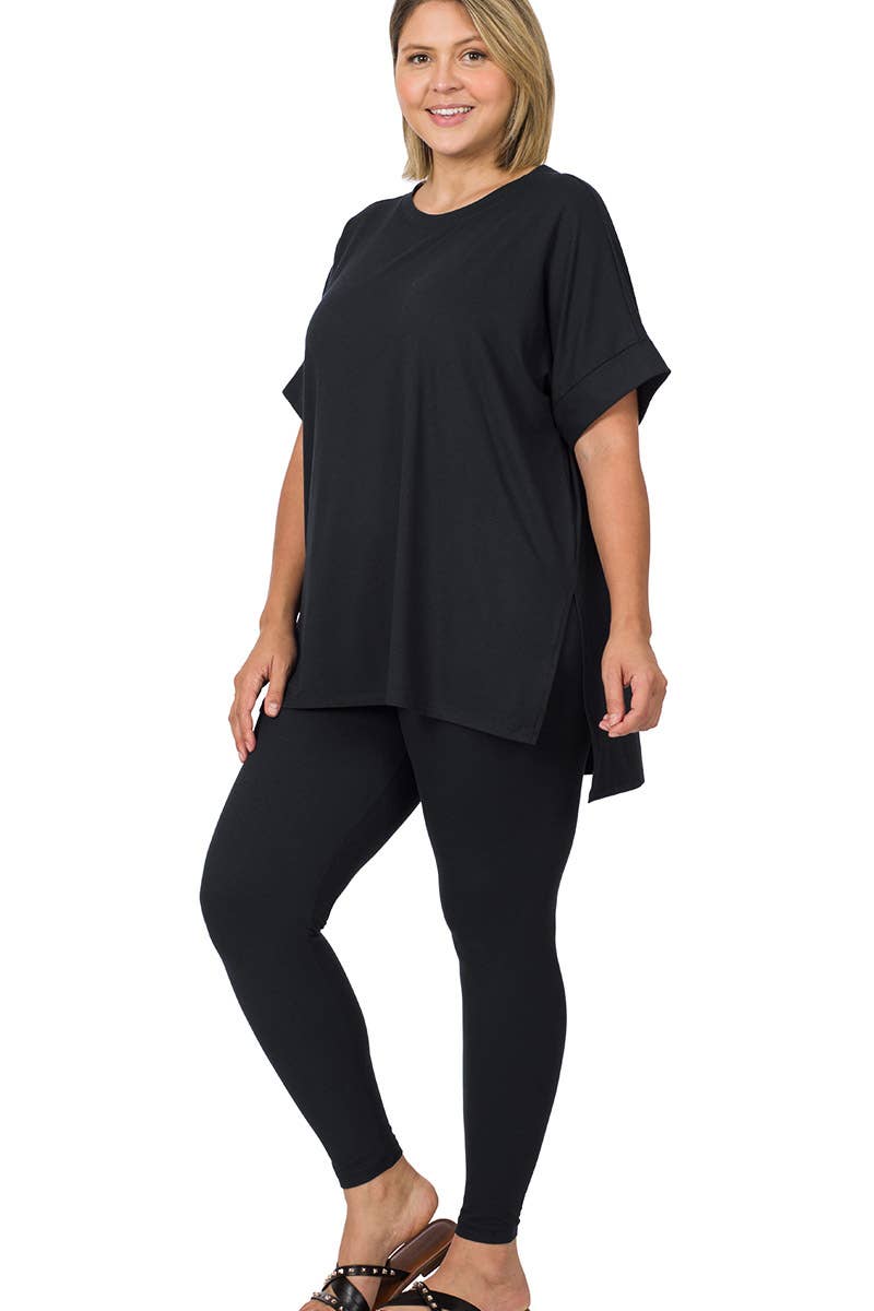 Plus Microfiber Loungewear Set Zenana featuring a black top and leggings, perfect for comfort and style at home.