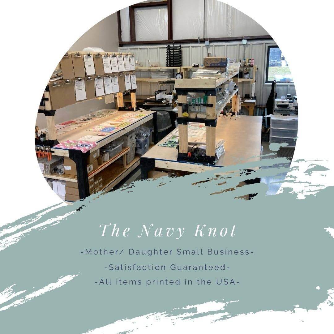 The Navy Knot workspace, showcasing a mother/daughter small business with printed items and a friendly atmosphere.