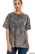 Model wearing Vintage Wash Oversize Cotton Tee Zenana in ASH BLACK, showcasing its relaxed style and vintage character.